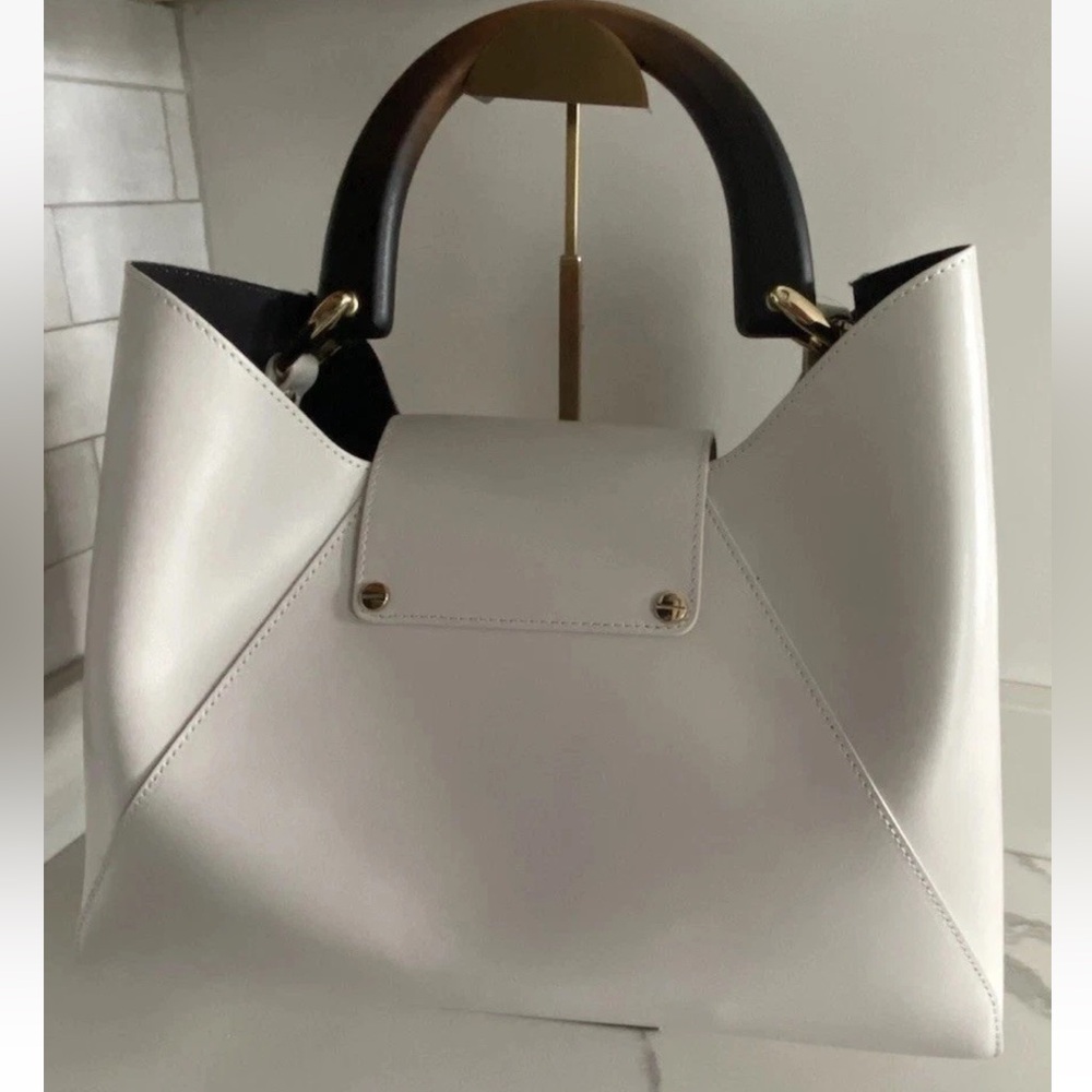 🆕 Claudia Firenze Isadora 🇮🇹 Handbag Wooden Handle Cream Italian Leather Satchel - Picture 4 of 16